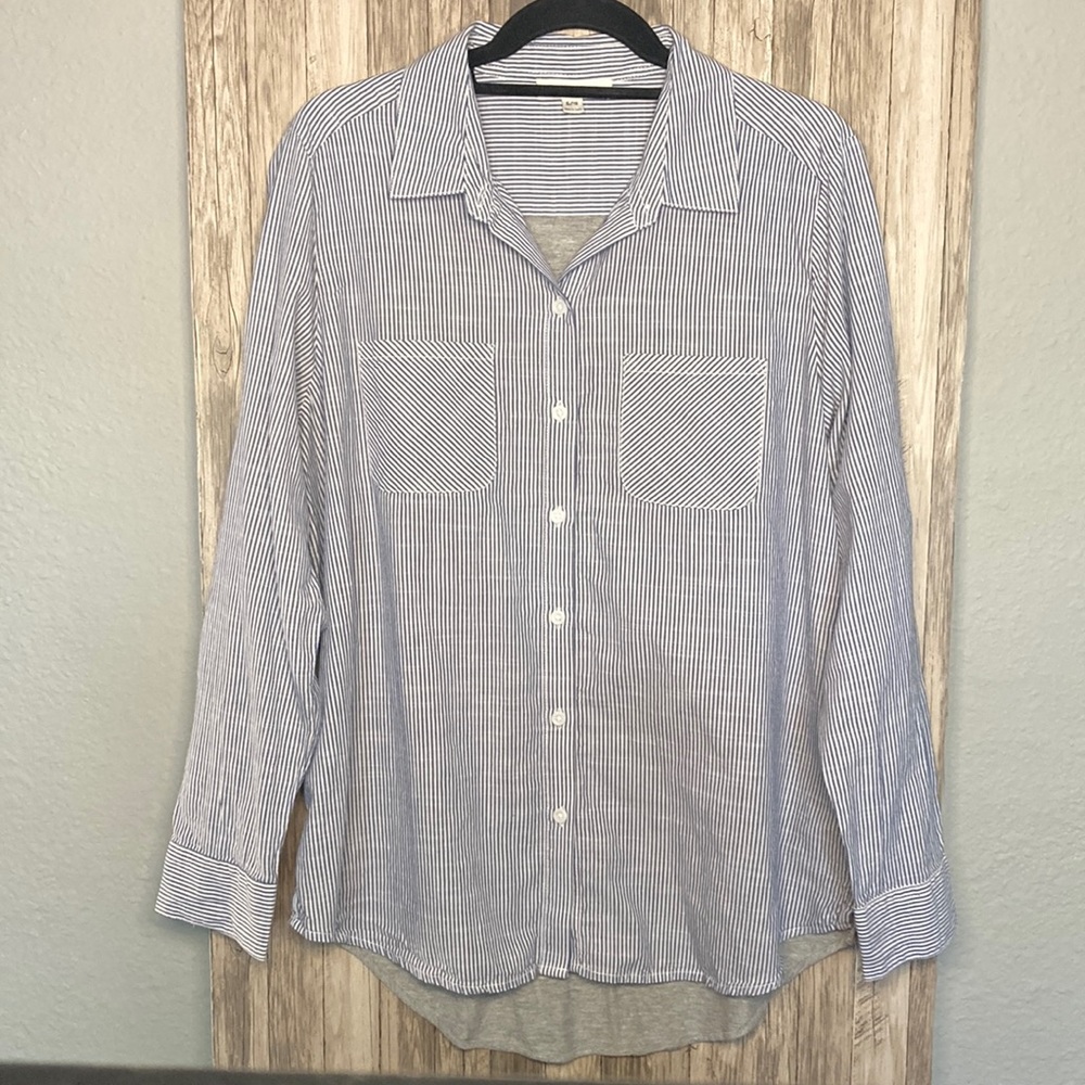 BeachLunchLounge Striped Long Sleeve Women's Button-Up Top - Size Large